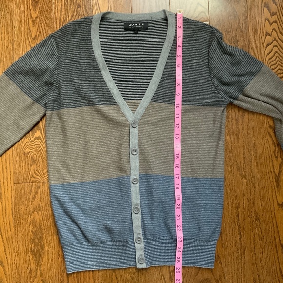 FOREVER 21 Cardigan Colourblock Striped Grey Brown and Blue. Size S. - Picture 7 of 7